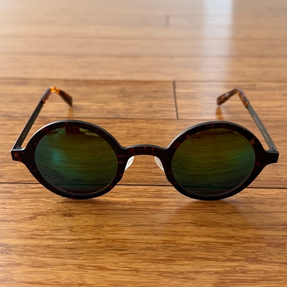Moscot Zolman-T Titanium Sunglasses Green Mirror Lenses Tortoise/Pine Unisex